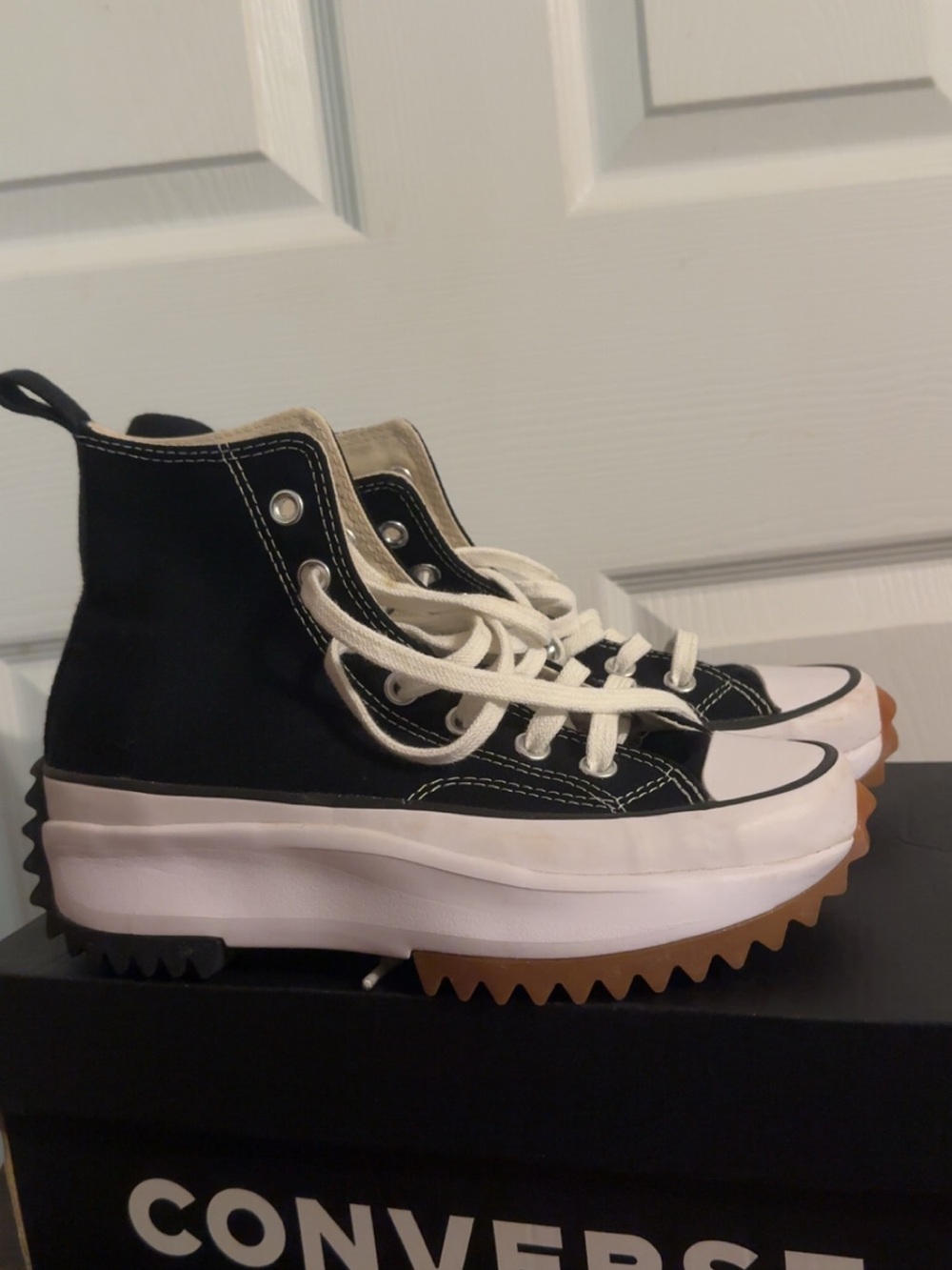 Converse Black & White Platform Run Star High-Top Sneakers